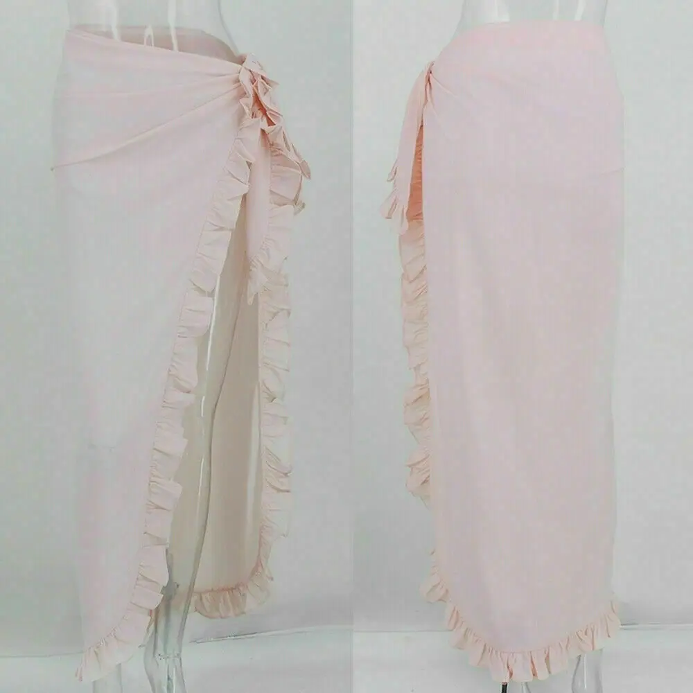 Sexy Women Beach Cover Up Skirt Wrap Scarf Swimwear Solid Ruffle Mesh Skirt Pareo Sarong High Waist Bikini Cover Up Holiday - Цвет: 3