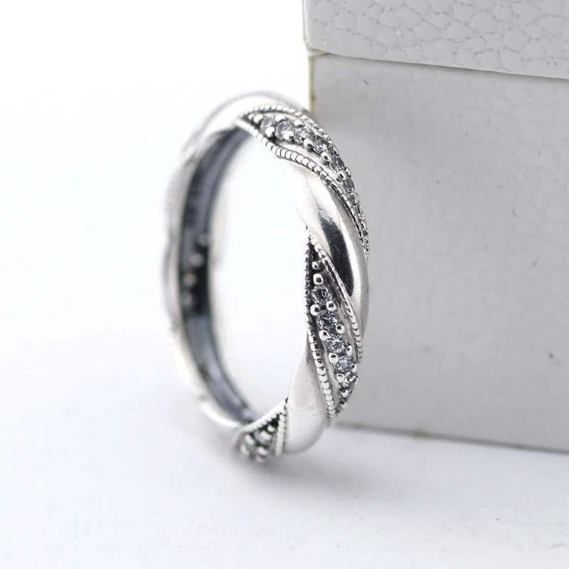 

925 Sterling Silver Jewelry Linked Love Ring wtih Clear Cubic Zirconia for Women Free Shipping