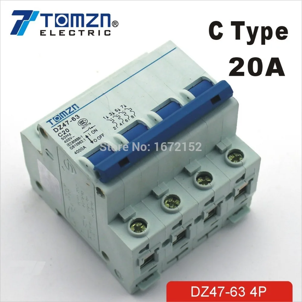 все цены на 4P 20A 240V/415V Circuit breaker MCB C TYPE 4 Poles онлайн