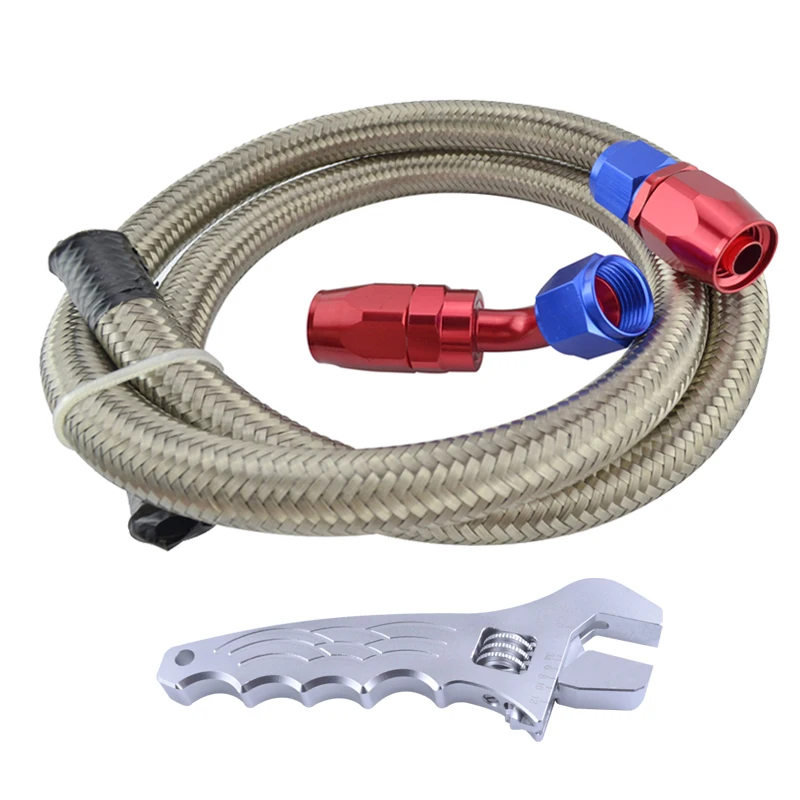 

AN8 8-AN STAINLESS BRAIDED OIL/FUEL LINE HOSE 1 METER +STRAIGHT+45 DEGREE SWIVEL FITTING With Spanner