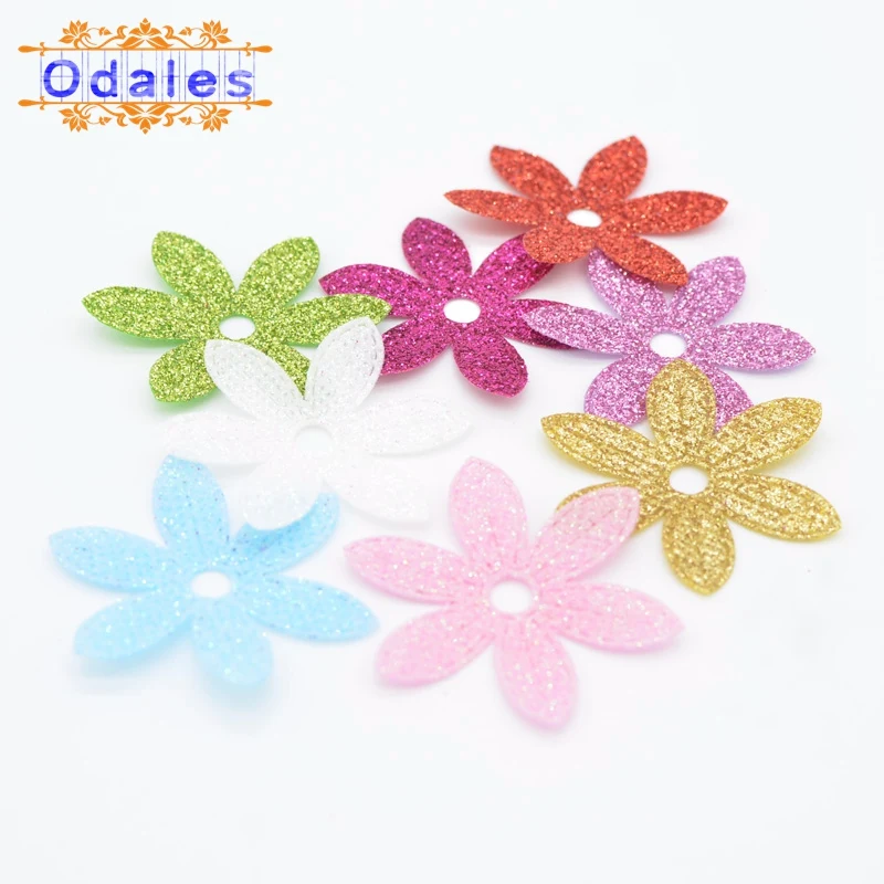 

40Pcs Mix Color Non-woven Fabric Spring Flower Glitter Patches Artificial Appliques DIY Crafts, Nursery Room, Kindergarten Decor