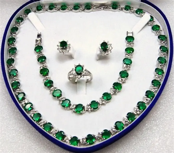 

New - fashion green zircon necklace bracelet earrings ring jewelry set>>18K gold plated watch wholesale Quartz stone CZ crystal