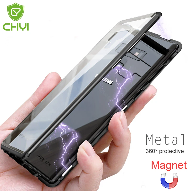 CHYI 360 Magnetic Metal Case for Samsung Galaxy S10 5G S9 S8 Plus Note 10 9 8 Tempered Glass Back Cover for Samsung A50 A20