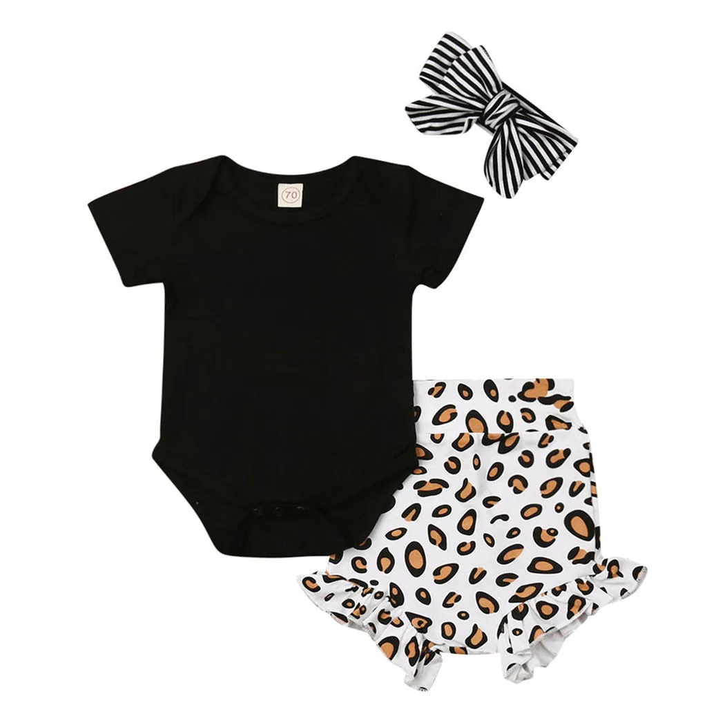 

NewBorn baby Children clothes Set Infant Kids Outfit Girls Leopard Print Clothes Tops Romper Short Pants Summer Outfits sets