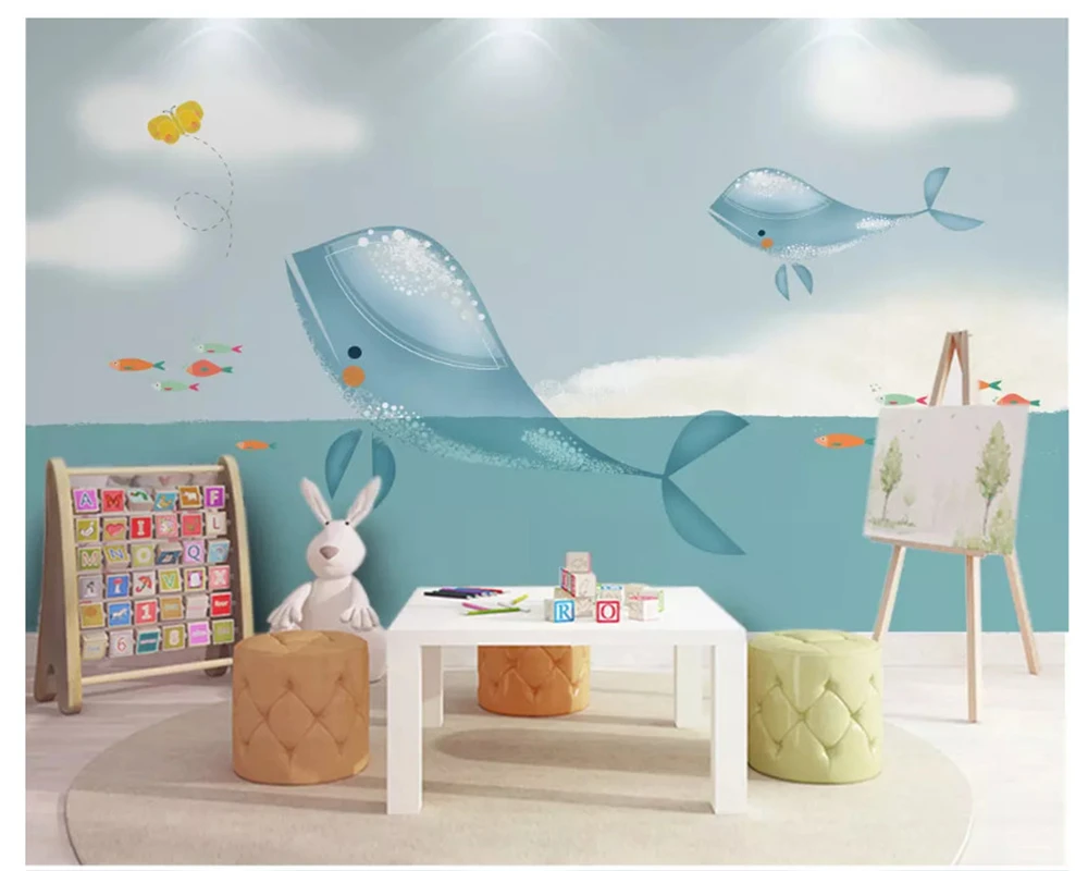 beibehang Super silky three-dimensional Nordic papel de parede 3d wallpaper whole house ocean whale children's room background