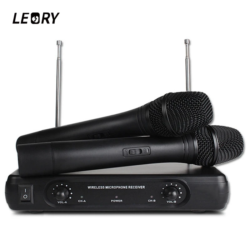 

LEORY Professional VHF Wireless Microphone System Dual Handheld 2 x Mic Cordless Receiver For Karaoke Party KTV Speech Meeting