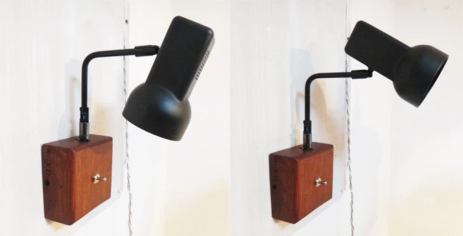Nordic IKEA simple creative style vintage loft retro black iron wall lamp wood base to decorate the bedside
