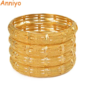 

Anniyo 4Pieces/Lot Dubai 24K Gold Color Bangles Women Mother Ethiopian Bracelets African Jewellery Arab Brides Gift #069702