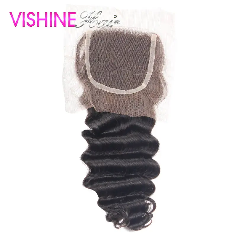 

2016 Vishine Hair Hot Item Top Lace Closure 4X4 Peruvian Virgin Hair deep wave Lace Closure Rosa Hair Products Free shipping