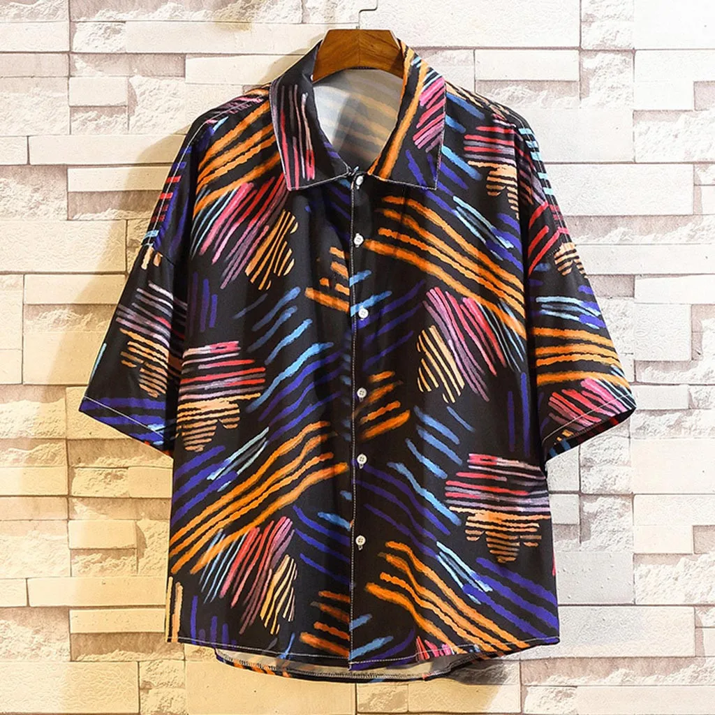 

Men's Shirt Summer Casual Hawaiian Style Printing Loose Short Sleeve Shirt Tops Blouse Men Shirts Clothing Camisa Masculina