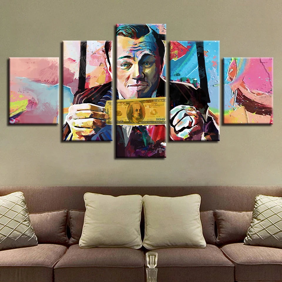Холст HD печать плакатов модульная Wall Art 5 шт. граффити U.S. Долларовые купюры