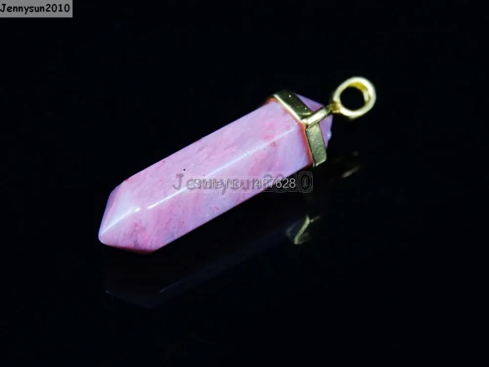 10PCS Natural Gemstones Hexagonal Pointed Reiki Chakra Heal Pendant Charms Beads 