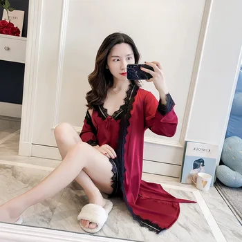 

Pink Summer Night Robe Sexy Women 2PC Strap Top Suit Sleepwear Sets Casual Pajamas Home Wear Nightwear Sleep Kimono Bath Gown