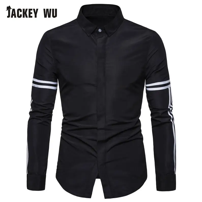 JACKEYWU, брендовая повседневная мужская рубашка,, корейская мода, с длинным рукавом, хлопковая, деловая, белая, Camisas Masculina - Цвет: Black Dress Shirts