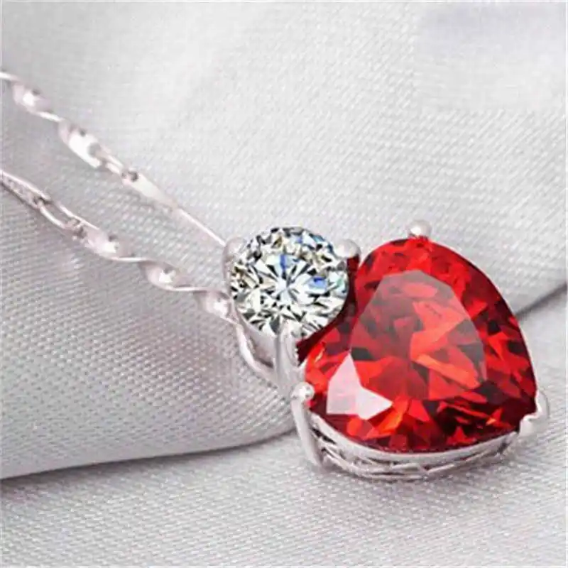 Шарм Персик посеребренный символ любви в форме сердца с кристаллами Стразы цепь кулон ожерелье
