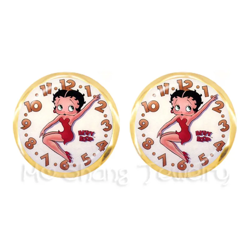 Счастливый Хэллоуин Сексуальные Betty Boop серебряные серьги веселая Рождественская фотография искусство стеклянные заклепки с закругленной головкой серьги Рождественский подарок для друзей