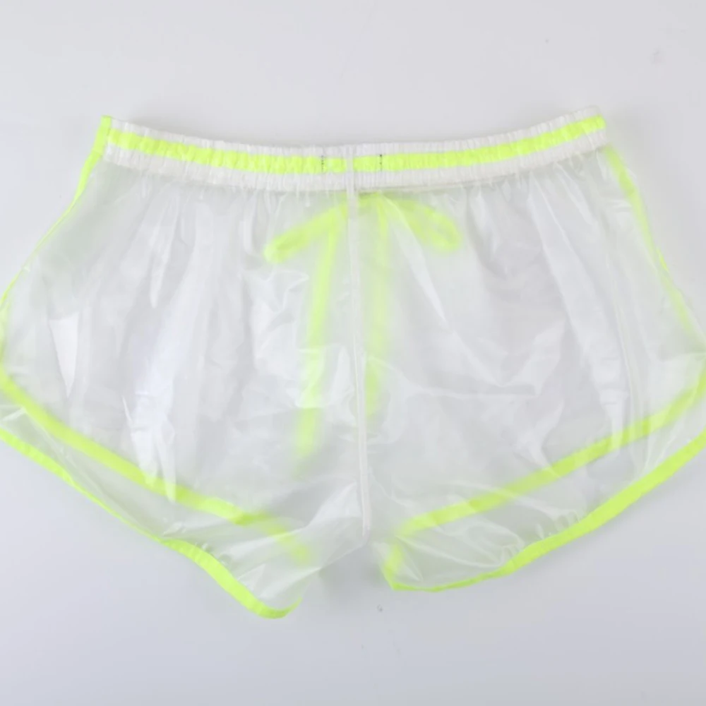 Men Super Sexy Transparent See-Through Boxer Trunks Solid Casual Board Shorts Beachwear Summer Waterproof Drawstring Bottoms