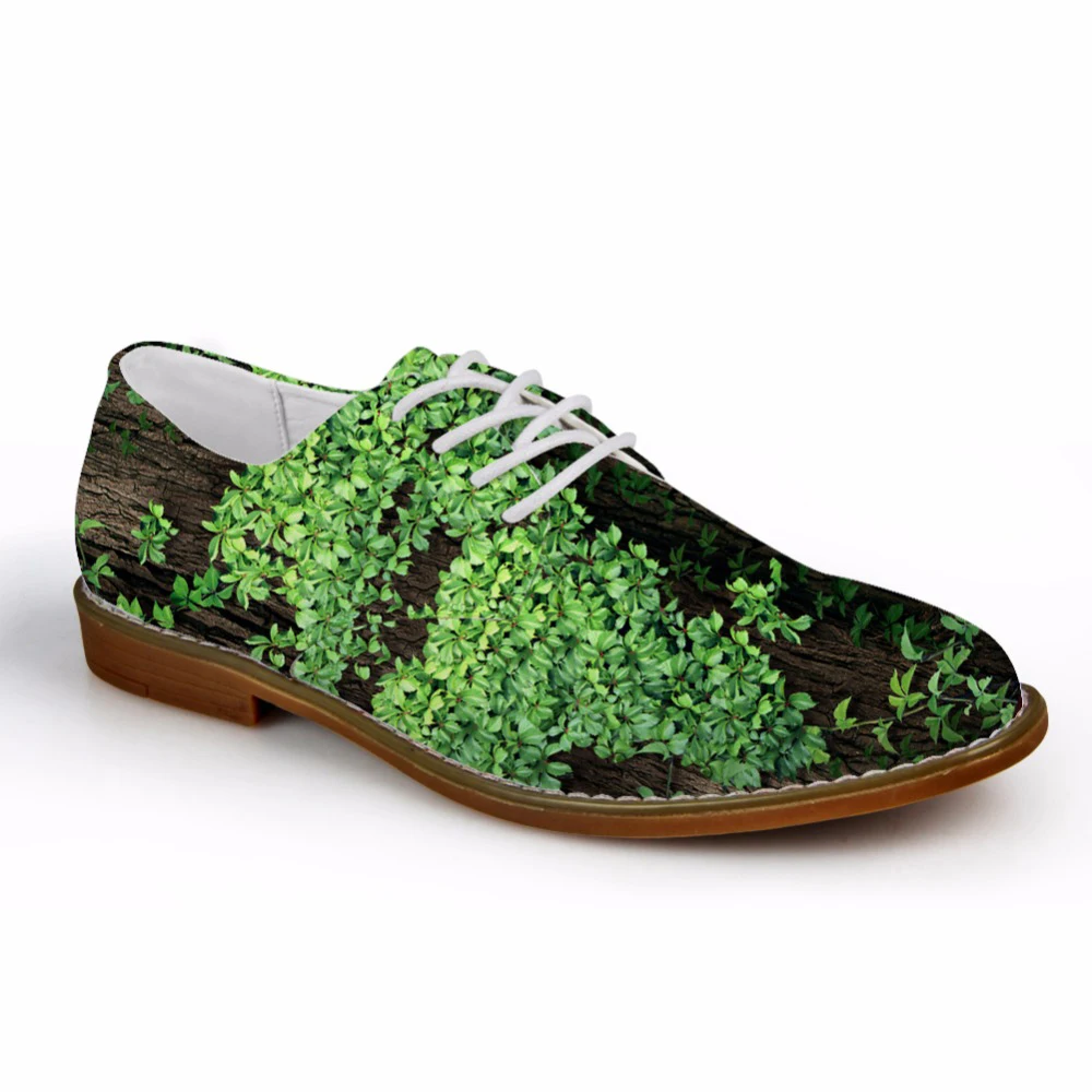 

Customized Luxury Men British Flats Fashion Green Plants Printed Casual Lace-up Shoes Formal Synthetic Leather Oxford Male Shoe