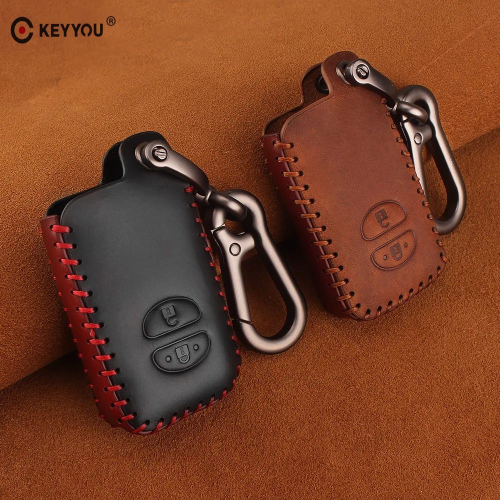 

KEYYOU Genuine Leather Remote Car Key Case Cover For Toyota Camry Highlander Crown Prado Land Cruiser Vitz Prius Intelligent