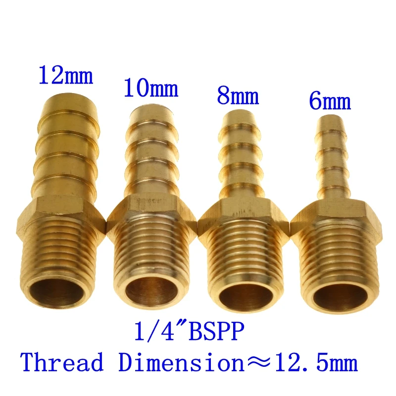 Латунный шланг хвостовик штуцер водяного воздушного топлива 6 мм 8 мм 10 мм 12 мм шланг ID* 1/" 1/4" 3/" 1/2" BSP Мужской