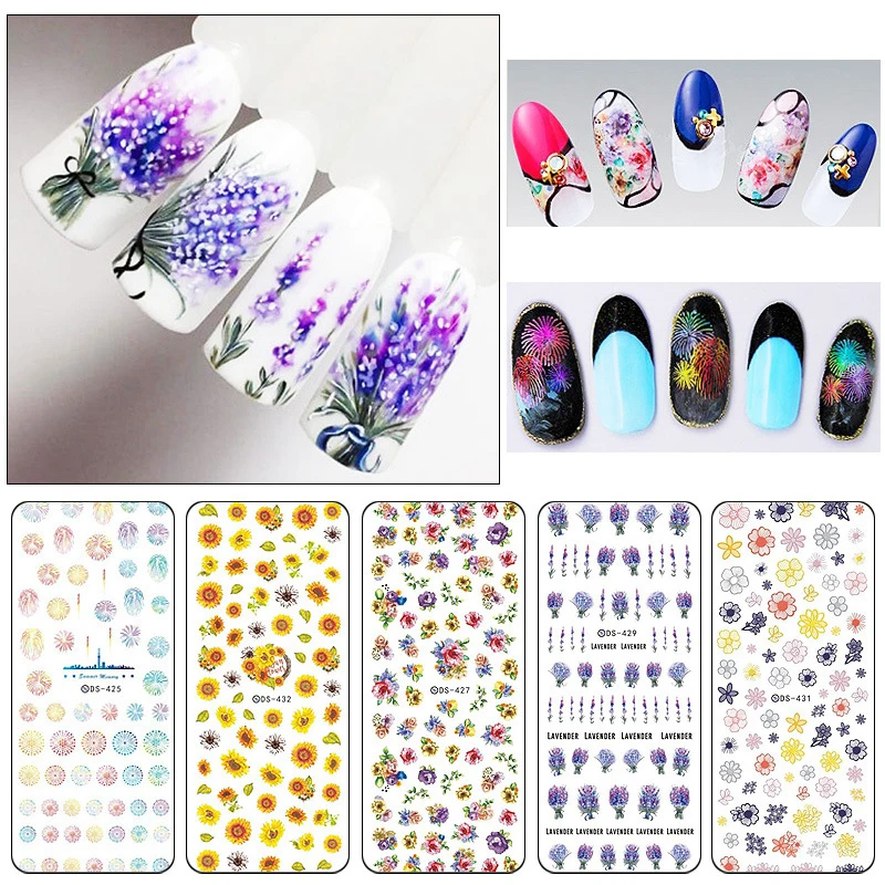 Mtssii 1 Sheet Colorful Fireworks Nail Stickers on Nails Hollow Flower ...