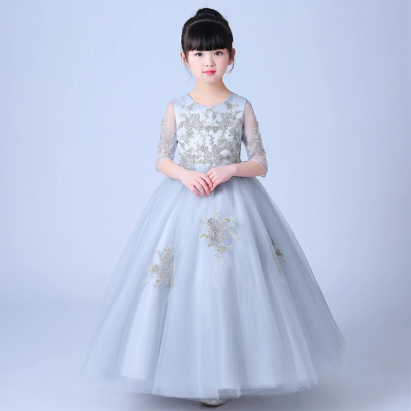 

Luxury Puffy Flower Girl Dress for Wedding Ball Gown Half Sleeve Evening Dress Holy Communion Dresses Kids Pageant Gown AA13