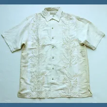 Мужская винтажная полосатая вышитая шелковая льняная рубашка с коротким рукавом Повседневная летняя