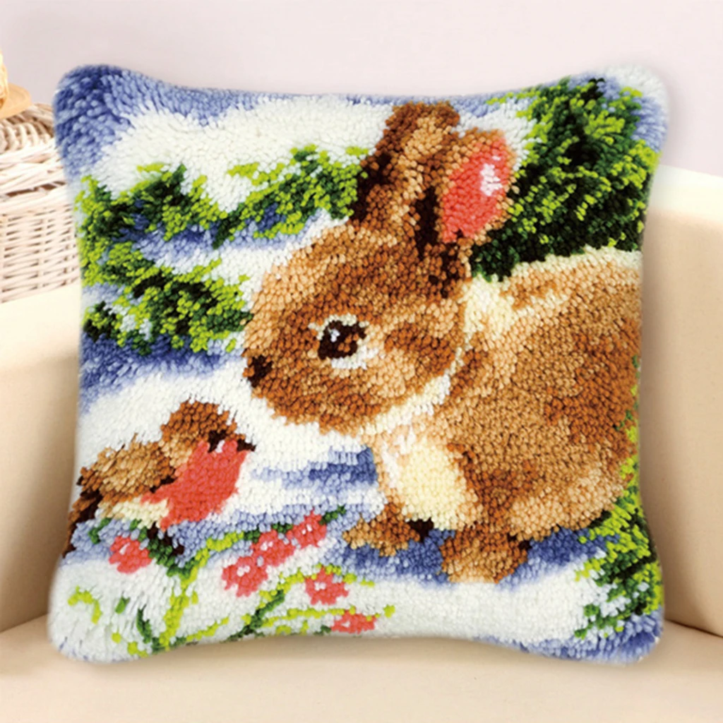 2 Sets Rabbit Horse Latch Hook Kits For Adults Beginners DIY Pillow Case Sofa Cushion Cover