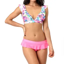 Сексуальный купальник женский купальник гофрированный воланом пуш-ап фруктовый Волан Лето Бикини Пляжная одежда Купальные костюмы Женское бикини