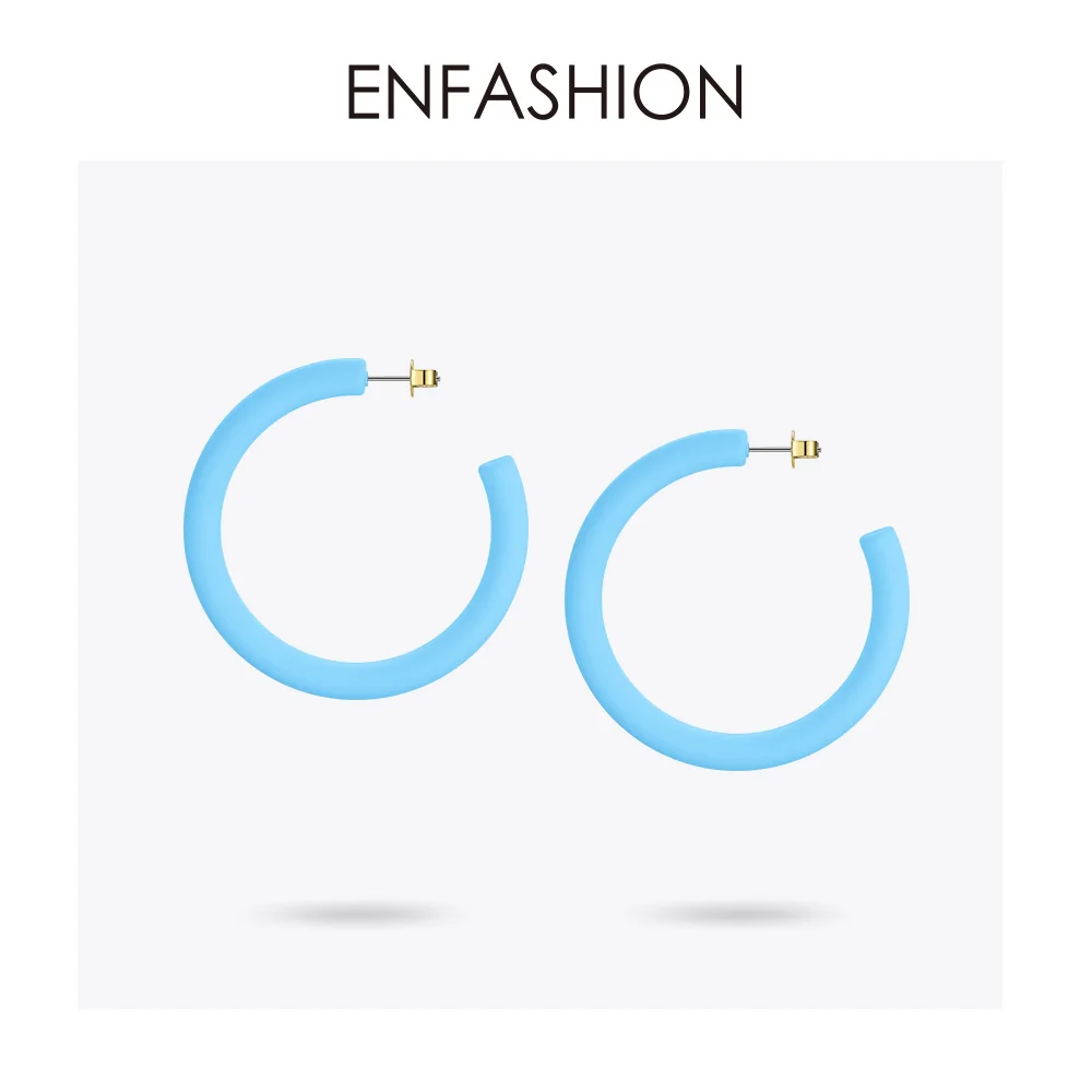 ENFASHION серьги-кольца в форме сердца из смолы для женщин, 2 пары, большие цветные серьги-обручи, модные ювелирные изделия, подарки Aros Aretes E191075 - Окраска металла: Circle blue color