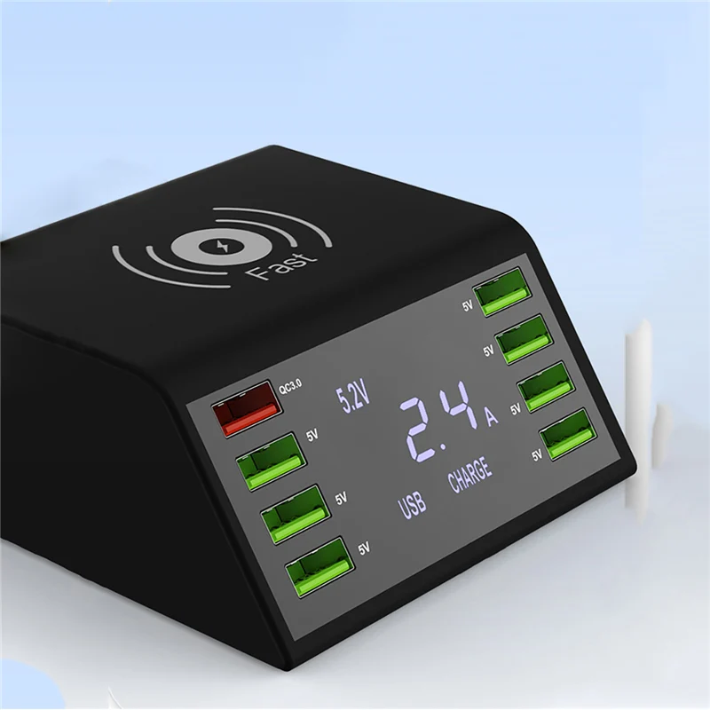 

USB Quick Charger 60W 8-Port LED Display Quick Charge 3.0 Fast Charger Desktop Wireless Charging Station For iPhone Xiaomi mi 9