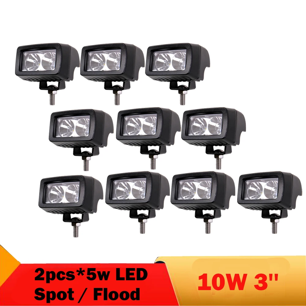 

10PCS Spot Flood LED Work Light Offroad SUV 4X4 4WD ATV Tractor Car LED Driving Headlight Spotlight for Jeep Ford Toyota Dodge