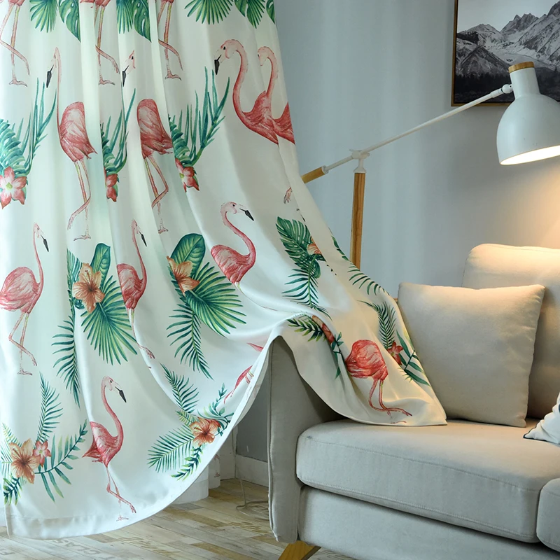 

Single Panels Nordic Style Kitchen Curtains For Bedroom Window Decoration Flamingo Pattern White Curtain window Living Room