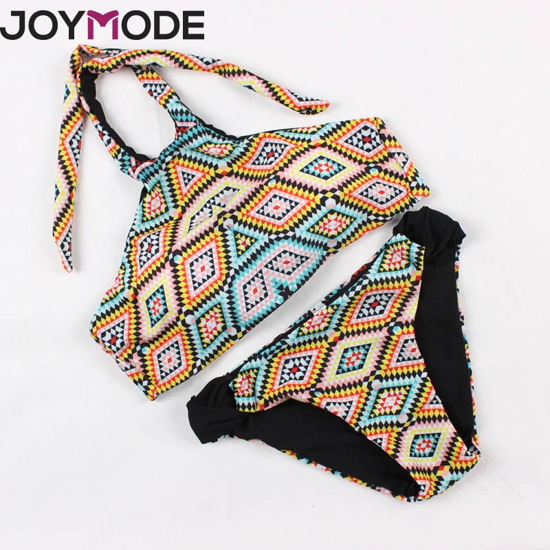

JOYMODE Sexy Women Bikini Girls Bikini Set Push Up Bathing Suits Halter Tankini Mosaic Swimwear High Neck Bandage Suits -B