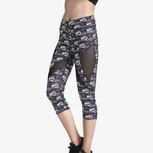 JIGERJOGER весенние злобные синие глаза Печатные боковые сетки патчи для женщин Горячие Йога короткие капри шорты Леггинсы Прямая