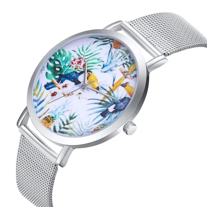 Newly Design Watch Women Girl Analog Stainless Steel Strap Plant Pattern Alloy Analog Quartz Round Watch  Relogio Masculino M23 (6)