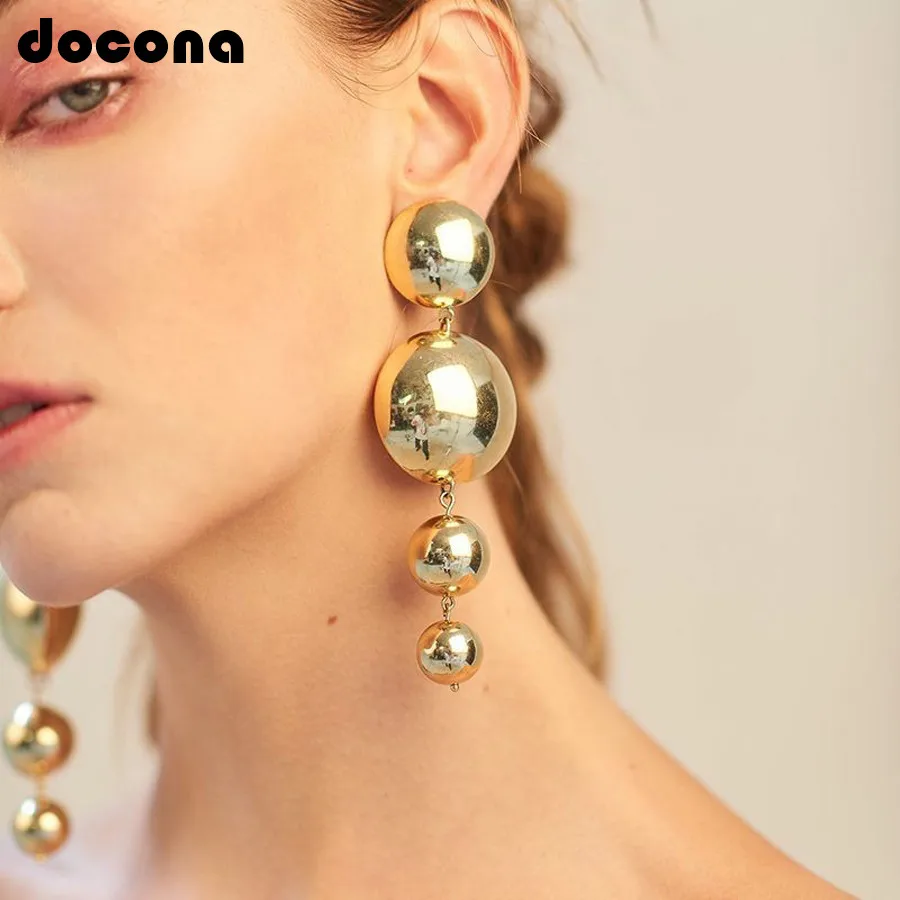

Docona Exaggerated Large Ball Pendant Earrings Geometric Long Tassel Drop Earring For Women Earring Jewelry Accessories 4149