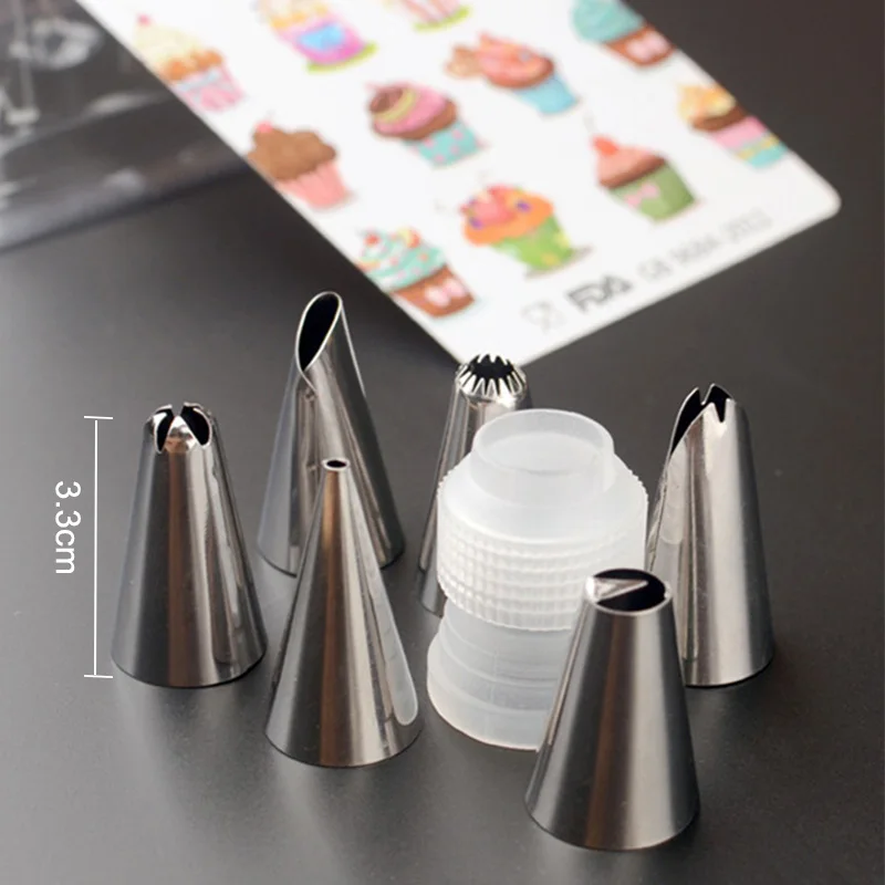 1 set Pipe icing nozzle nozzle set Silver dessert decoration set Small and easy to clean Baking accessories