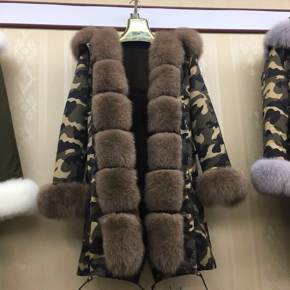 Натуральным лисьим мехом парка куртка с капюшоном женские натуральный мех