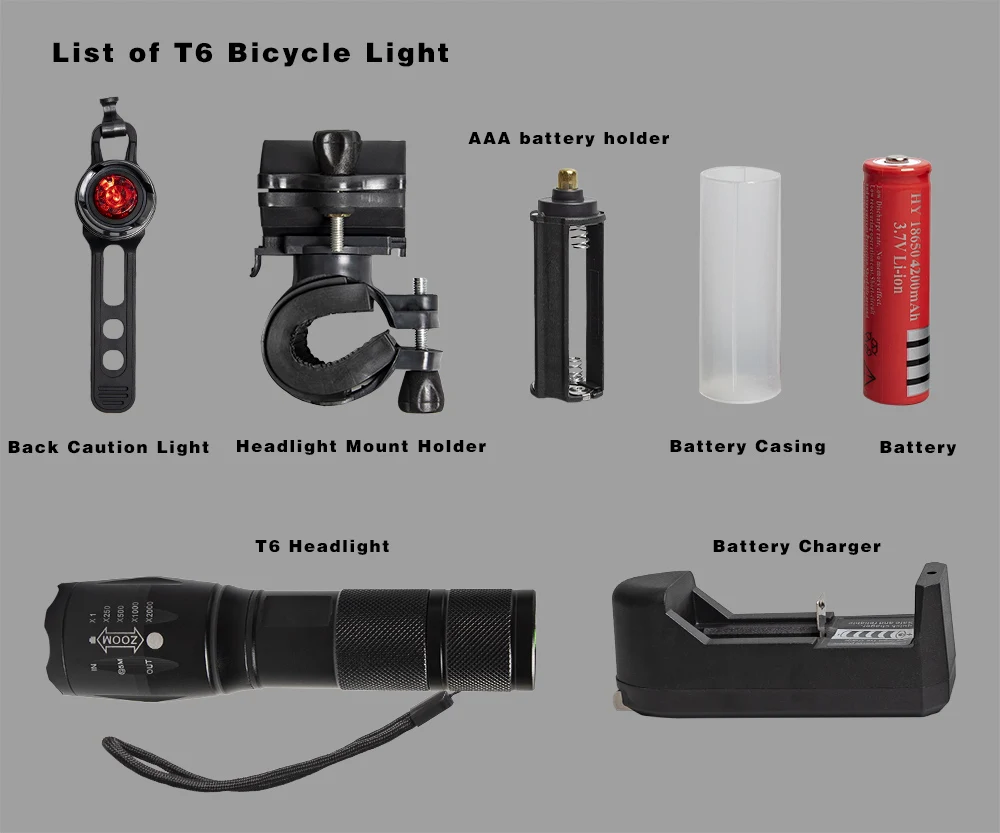 Велосипедный светильник, велосипедный светильник, велосипедный головной светильник, передний светильник, велосипедный светильник, задний светильник, 5 режимов, t6 l2, водонепроницаемый, вращение на 360 - Цвет: T6-All goods