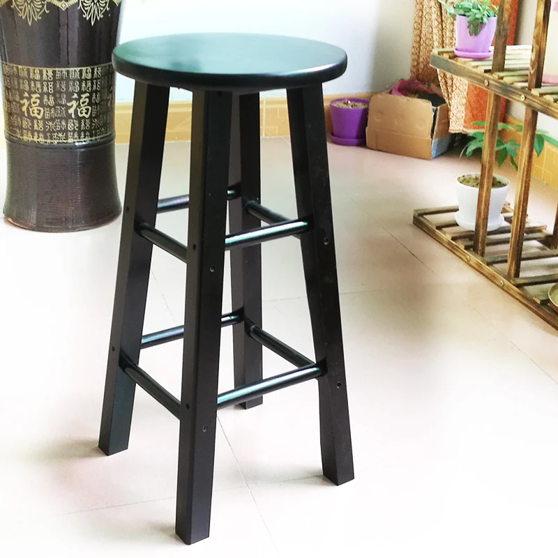 Simple Style Wooden Bar Chair Commercial Dining Stool Multifunction High Round Stool Reinforce Step Stool Retro Dressing Seat