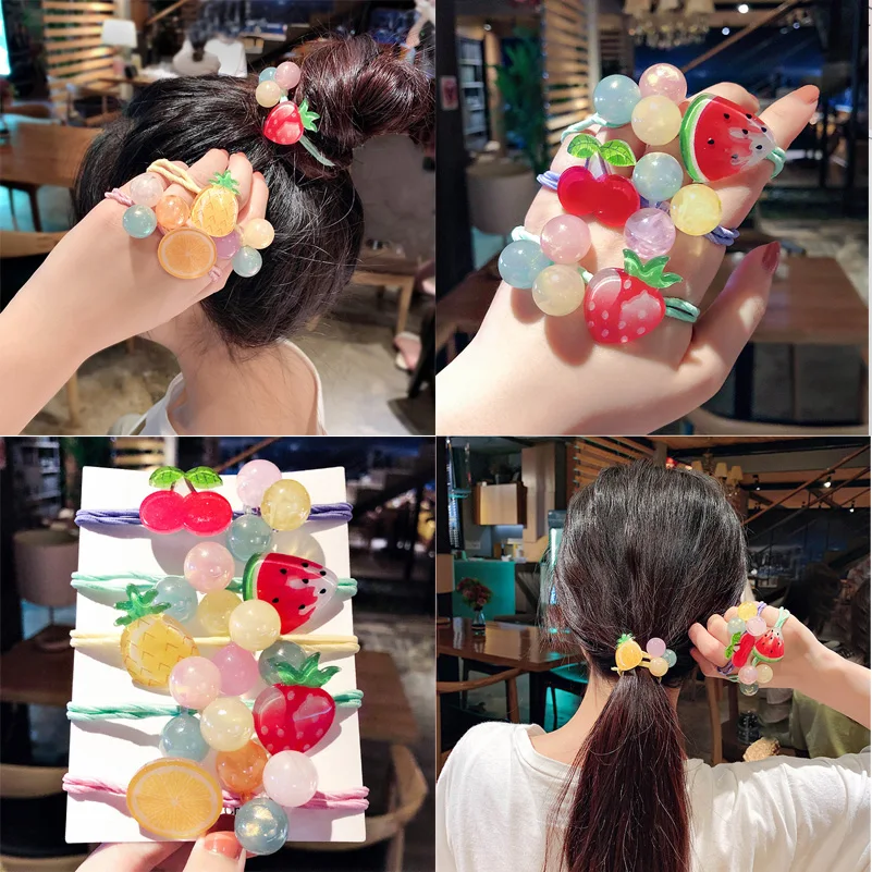 

Korean Girls Kids Hair Ties Cute Fruit Elastic Hair Bands Rope Handmade Ball Hair Rubber Band Holder Princess Hair Accessories