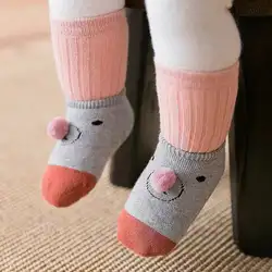 Младенцы Детские наборы, носки с резиновой подошвой для девочек, зимние теплые носки-тапочки до колена, Забавные милые детские хлопковые