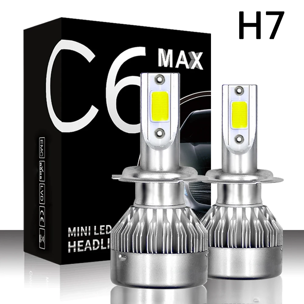 2 шт. светодиодный мини светильник C6 MAX H4 H7 H11 6000K для автомобиля противотуманный H1