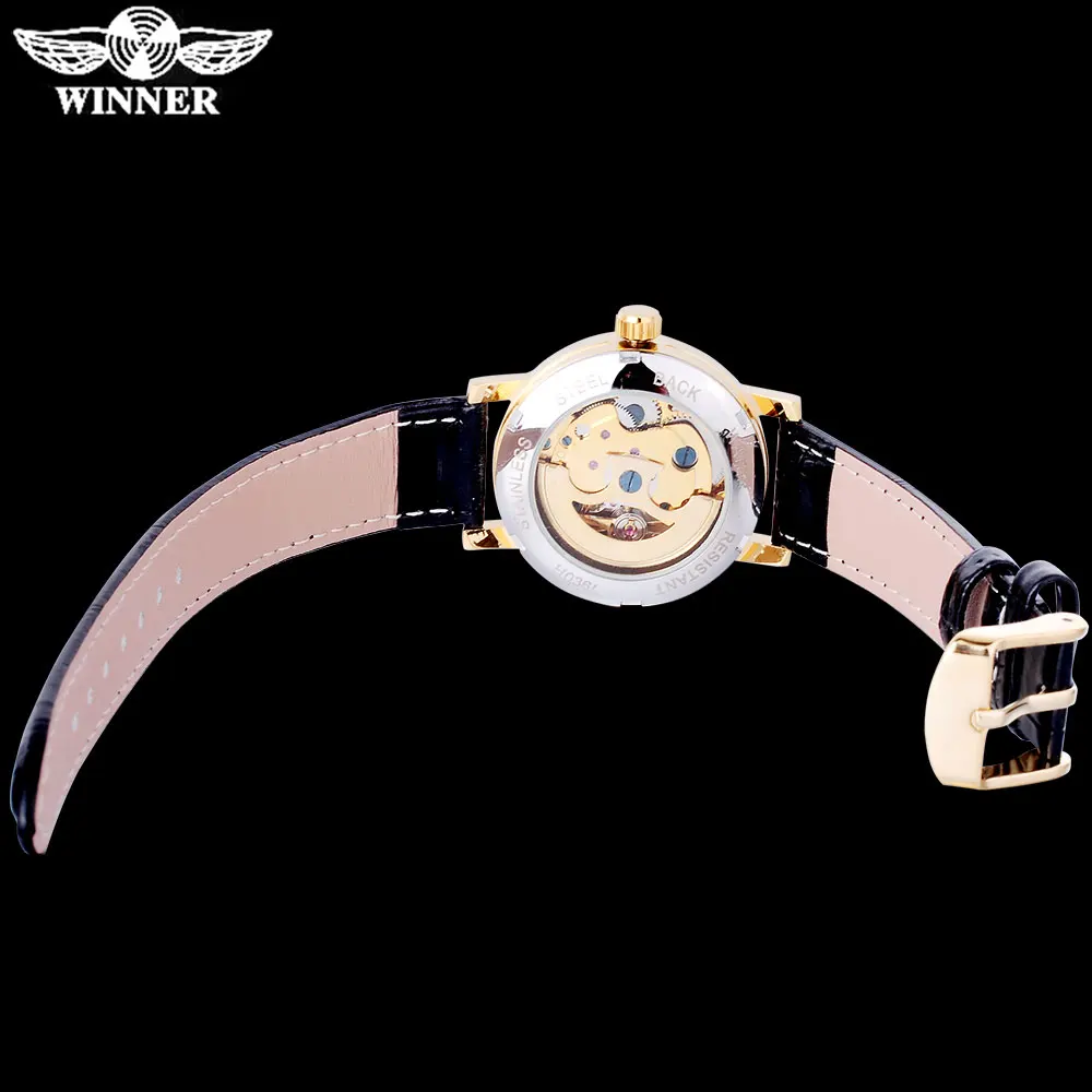 Часы скелетоны женские прозрачные золотистые на кожаном ремешке|leather band|leather