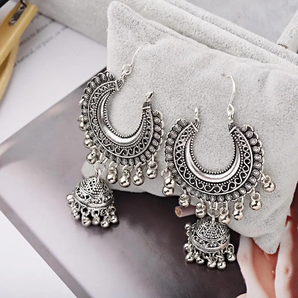 

Indian Earrings for Women Oxidized Jhumka Gold Silver Big Long Tassel Bells Drop Earrings Afghan Egypt Gypsy Turk Ethnic Jewelry