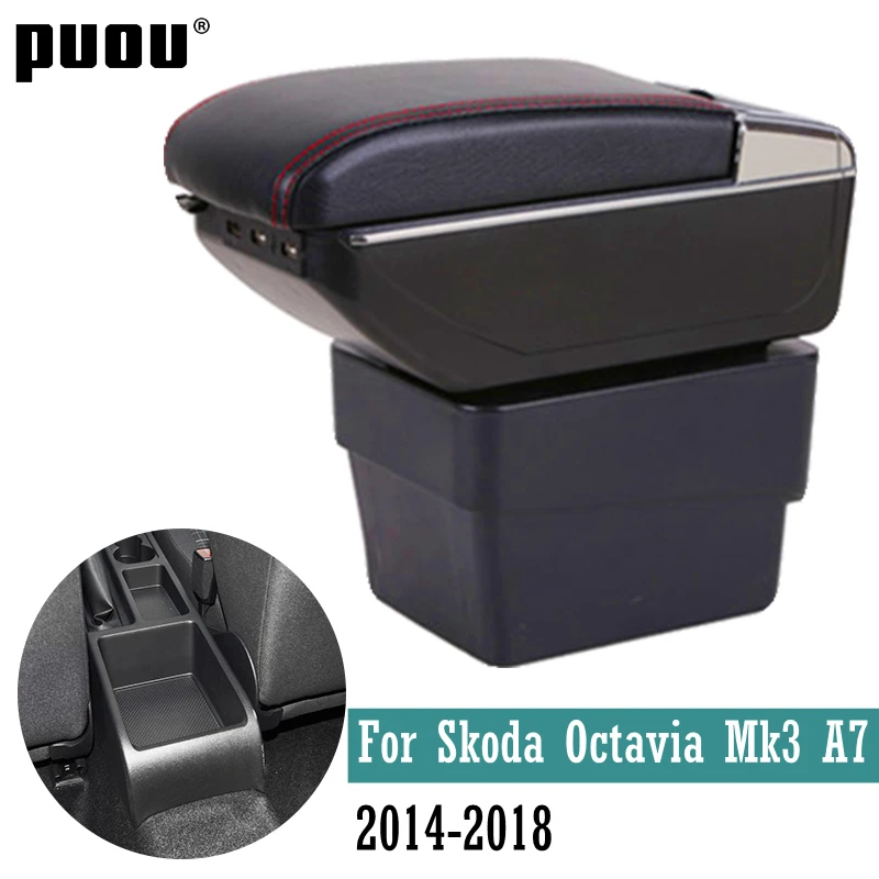 

For Skoda Octavia Mk3 A7 2014-2018 Dual layer Armrest box Centre Console Storage Box ashtray Car Styling decoration accessories