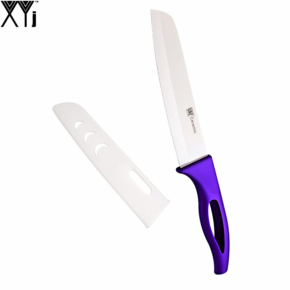 Best Serrated Bread Knife 6 Inch Purple Handle White Blade Santoku