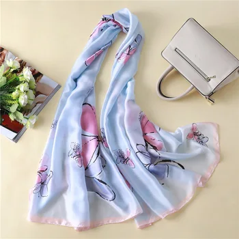 

2019 beach shawl foulard soie sjaal foulard femme silk scarf luxury brand Retro butterfly Print Scarves for Ladies long soft