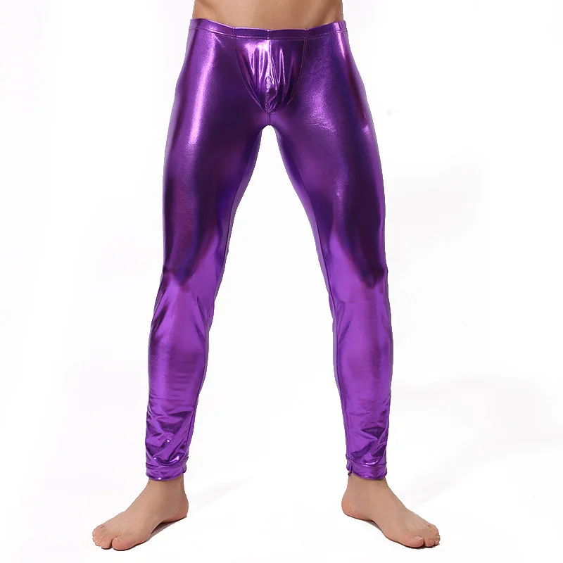 

Sexy Men Skinny Faux PU Leather Pants Wetlook Trousers Stage Performance Leather Pants Low Waist Men Legging Sexy Vinyl Leggings